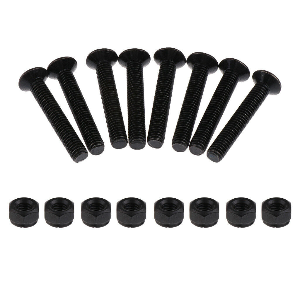 8 Sets Skateboard Mounting Bolts Longboard Screw Nuts Hardware 5x27mm Black