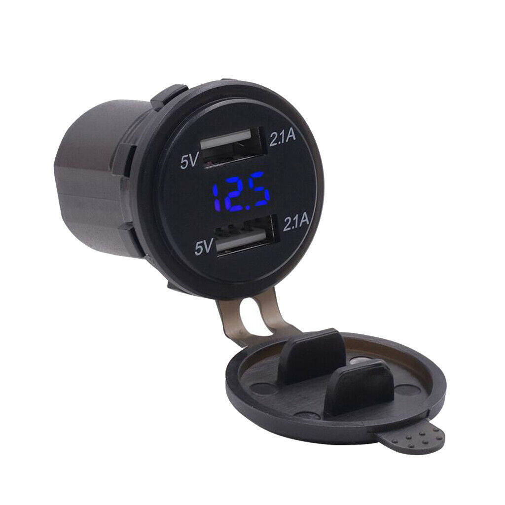 2 USB Charger Power Socket Digital Voltmeter Blue LED Light 12-24V