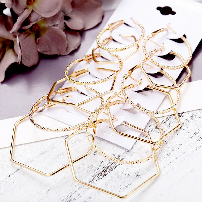 6Pairs Fashion Geometric Big Round Earrings Set Drop Dangle Earrings Jewel.l8