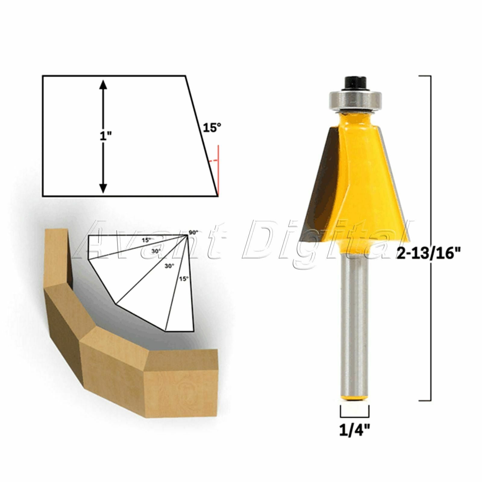 15 Degree Cabinet Door Frames Cutter Tongue & Groove 1/4" Shank Wood Router Bit
