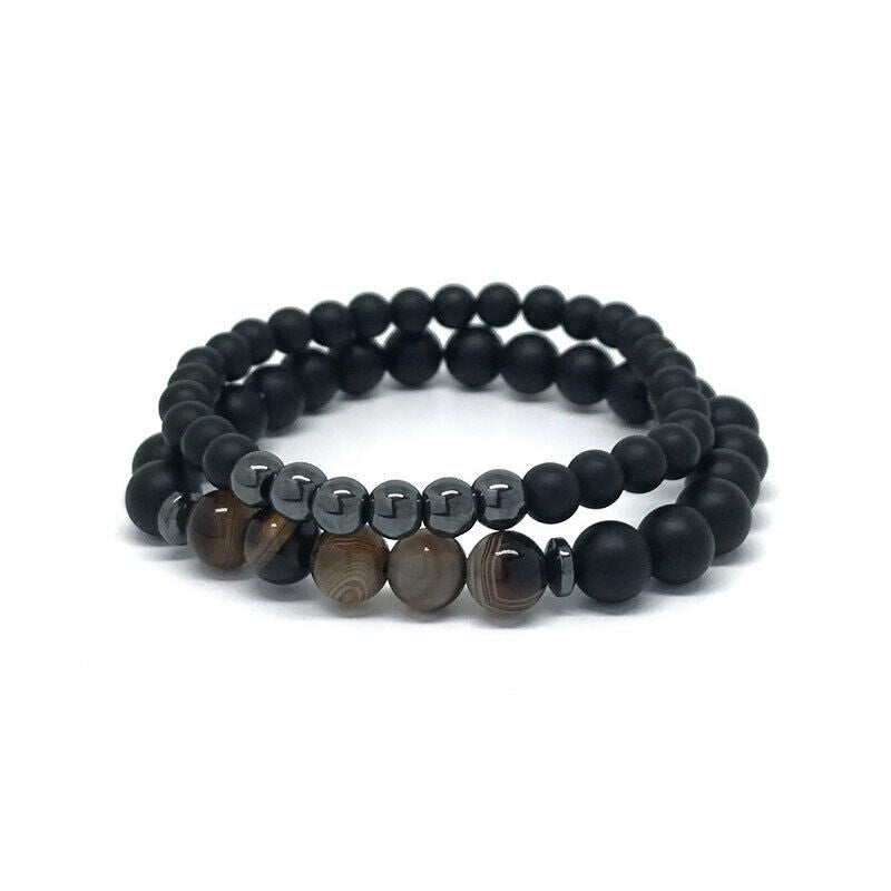 Double Bracelet Anchor & Balance IN Agate And Hematite Man Woman - New