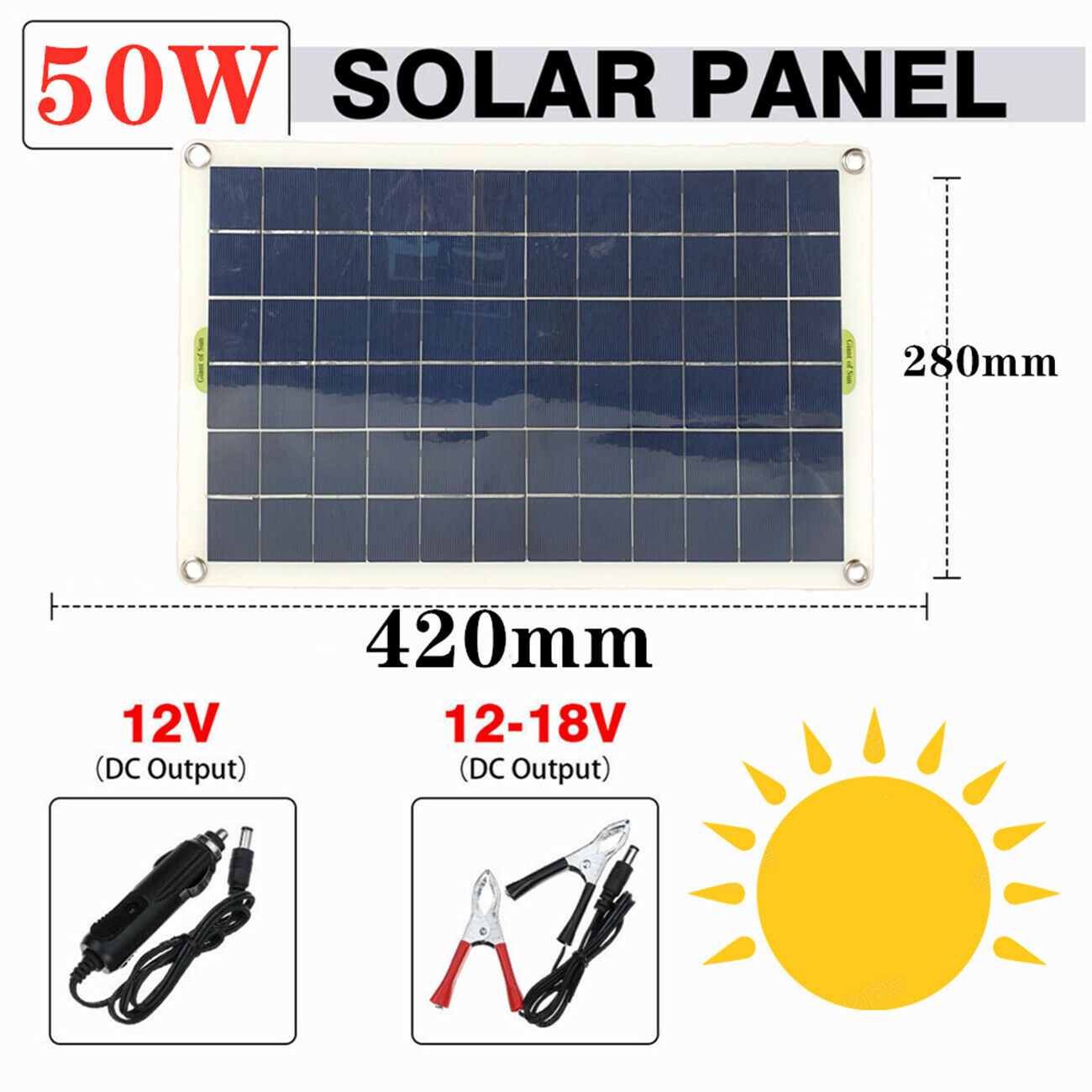 50W Solar Panel  USB Output Solar Cells Poly Solar Panel  for 12V/24V Battery LI