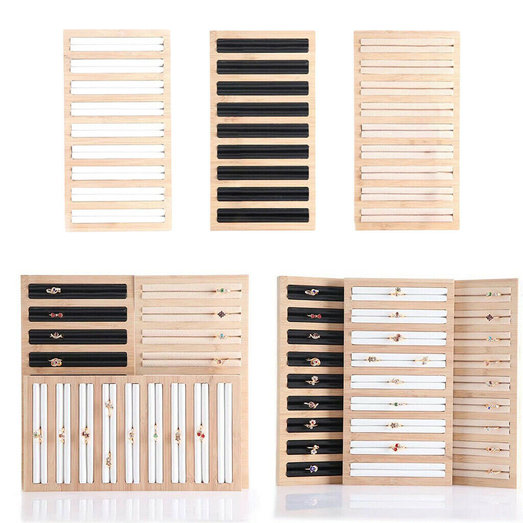3pcs Bamboo Wooden Jewelry Display Plate Ring Earring Storage Stand for Shop