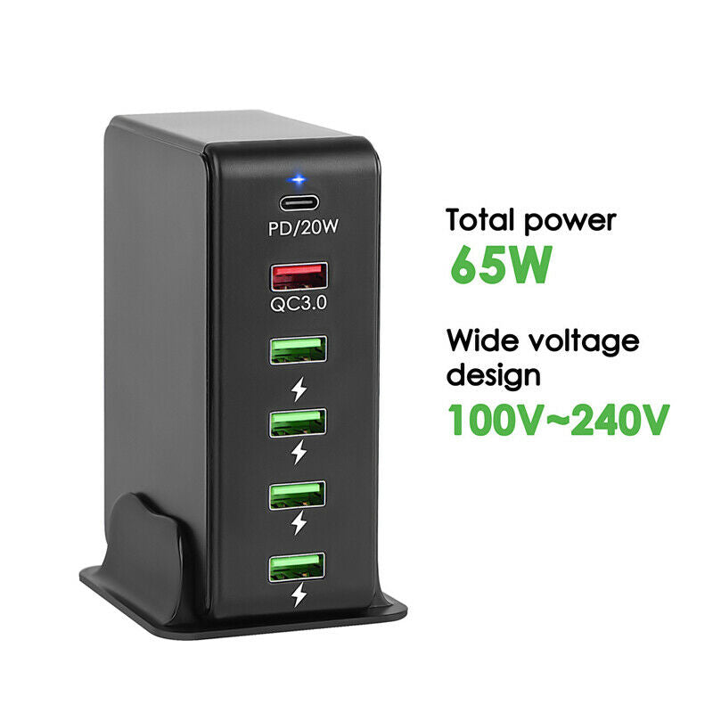 6 MultiPort Device USB Fast Charging Station QC3.0 Phone US Plug Charger Adapter