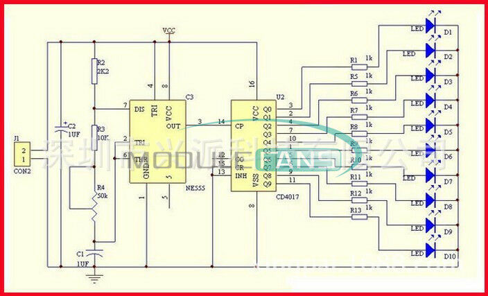 2PCS DIY Kit NE555+CD4017 Running LED Flow LED Light Electronic Production Suite