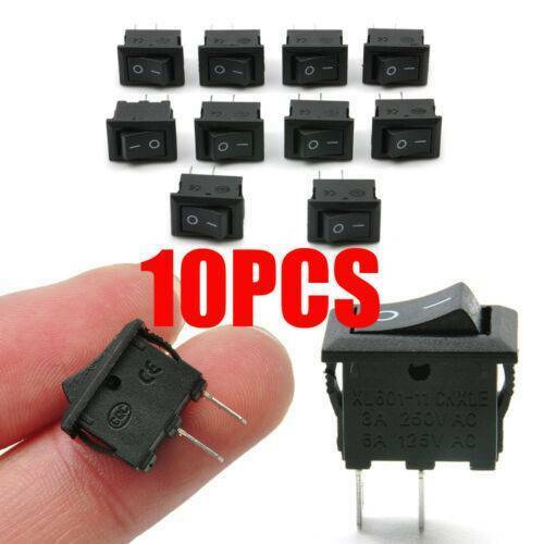 10pcs DC 12V 16A 10x15mm SPST ON/OFF Switch Mini Black 2 Pin Rocker Switch Tools