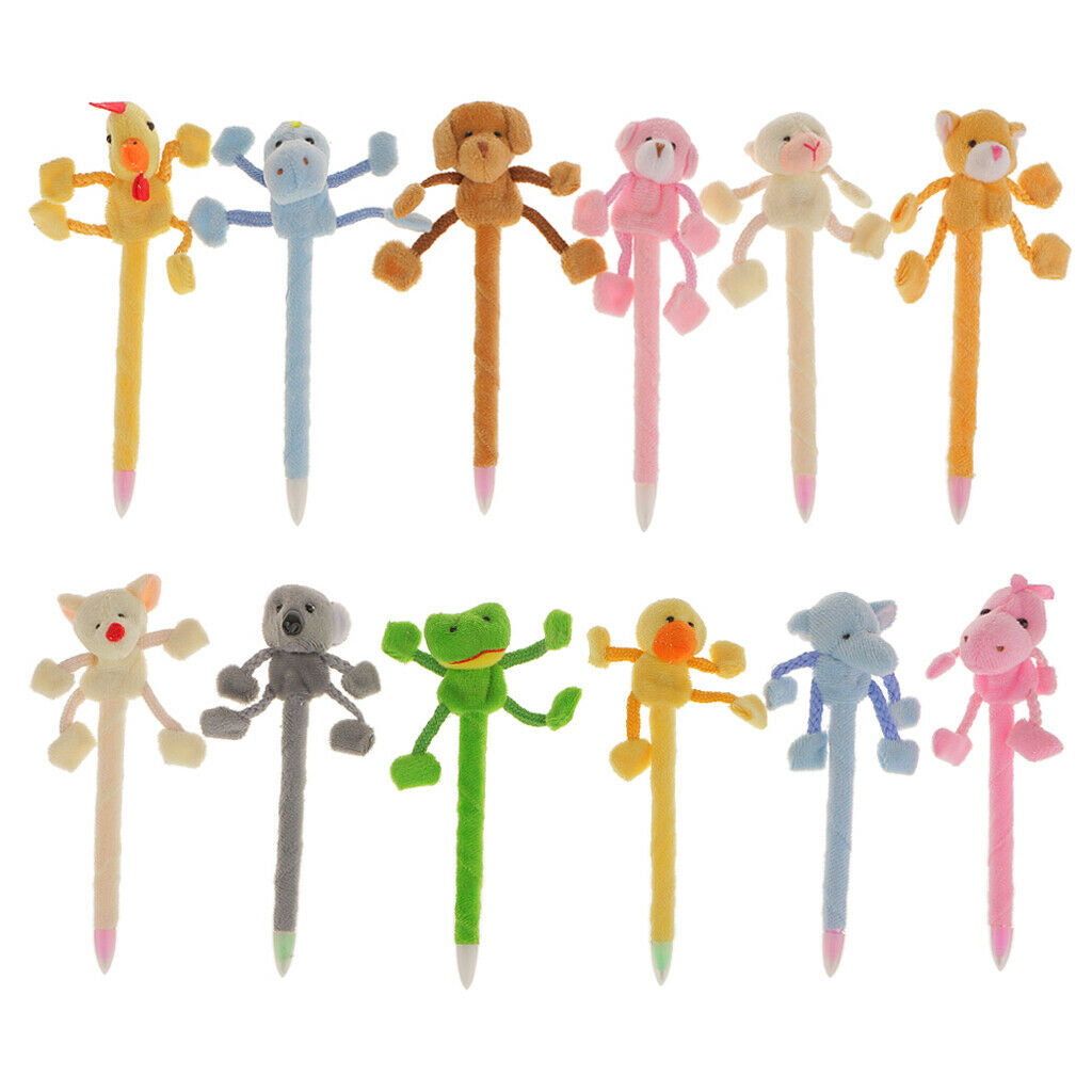 12Pcs Ballpoint Pens Plush Animal Pens Zoo