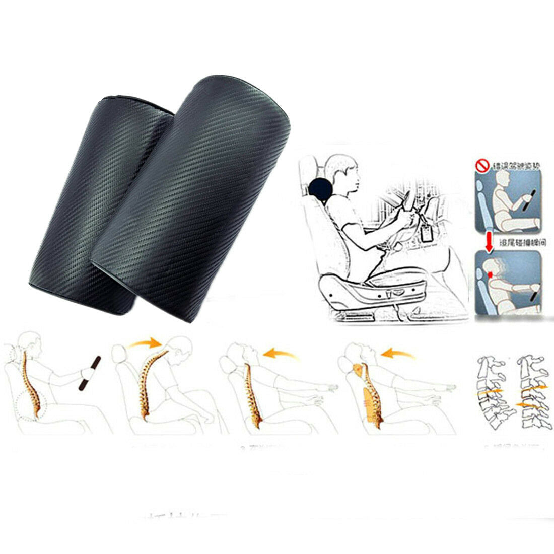2pcs Car Rest Cushion Seat Headrest Rest Pillow Neck Pillow Travel Accessories