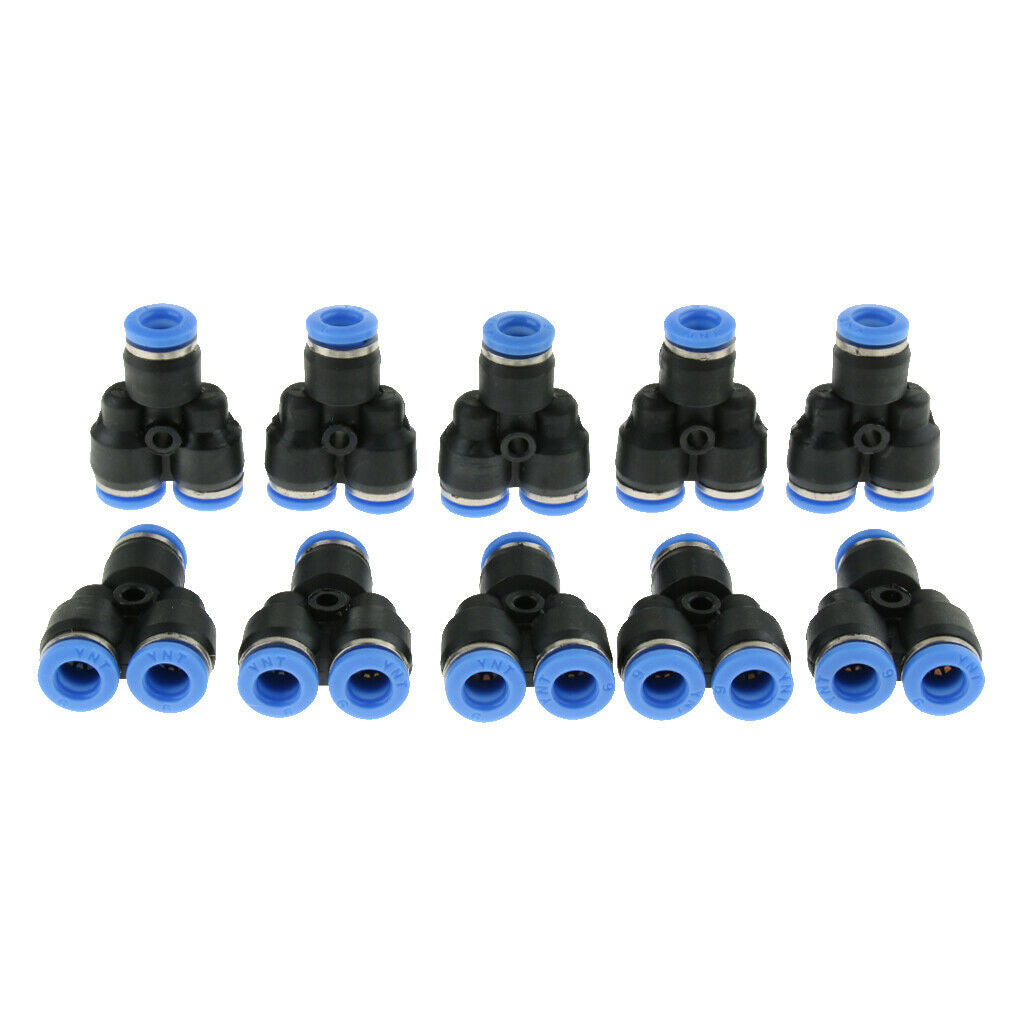10 Pcs Pneumatic Y Connector Hose Tube 6mm 1/4'' Air Push To Connect Fitting