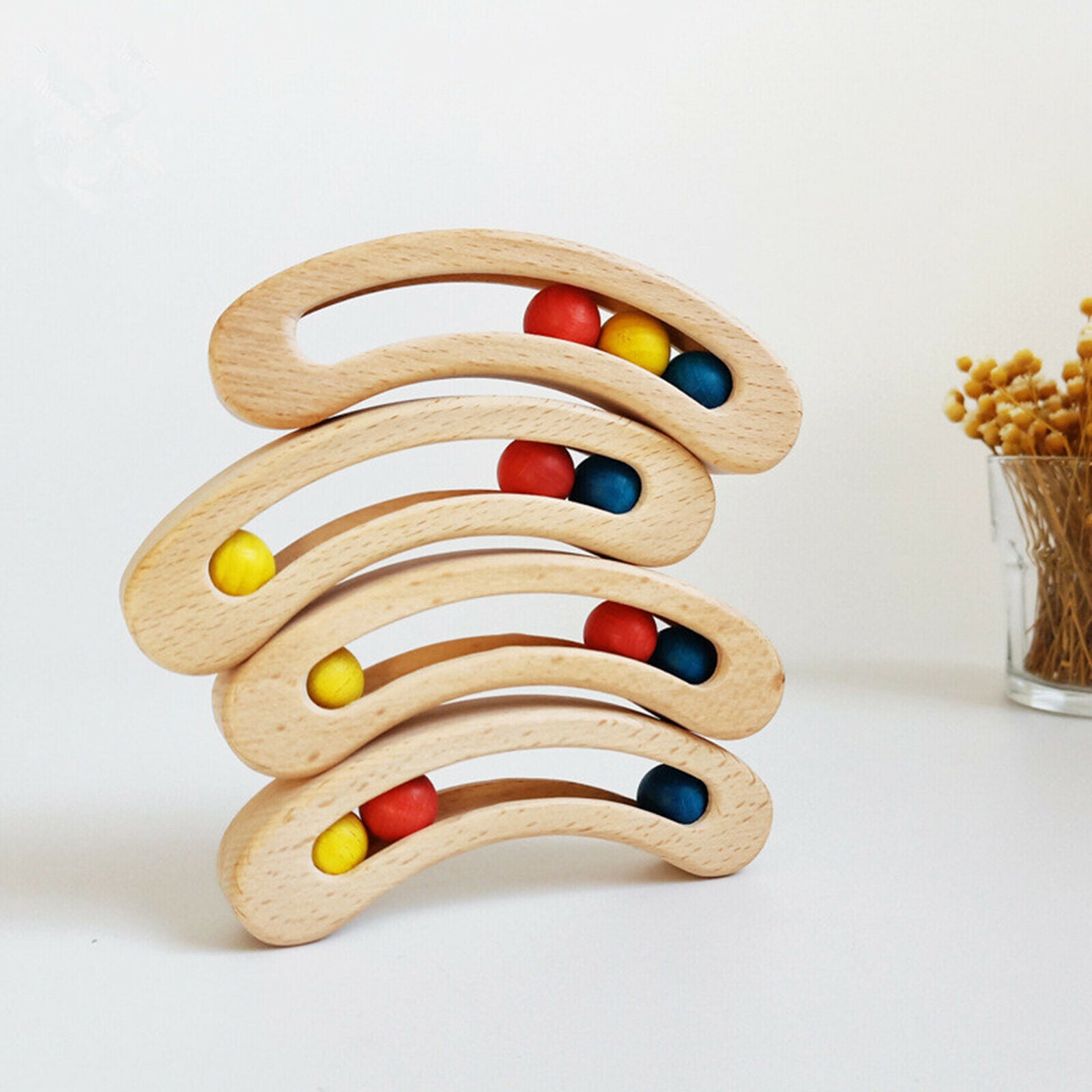 Handmade Wooden Rattle Beads Toys Babies Toddlers Infant Montessori Toys