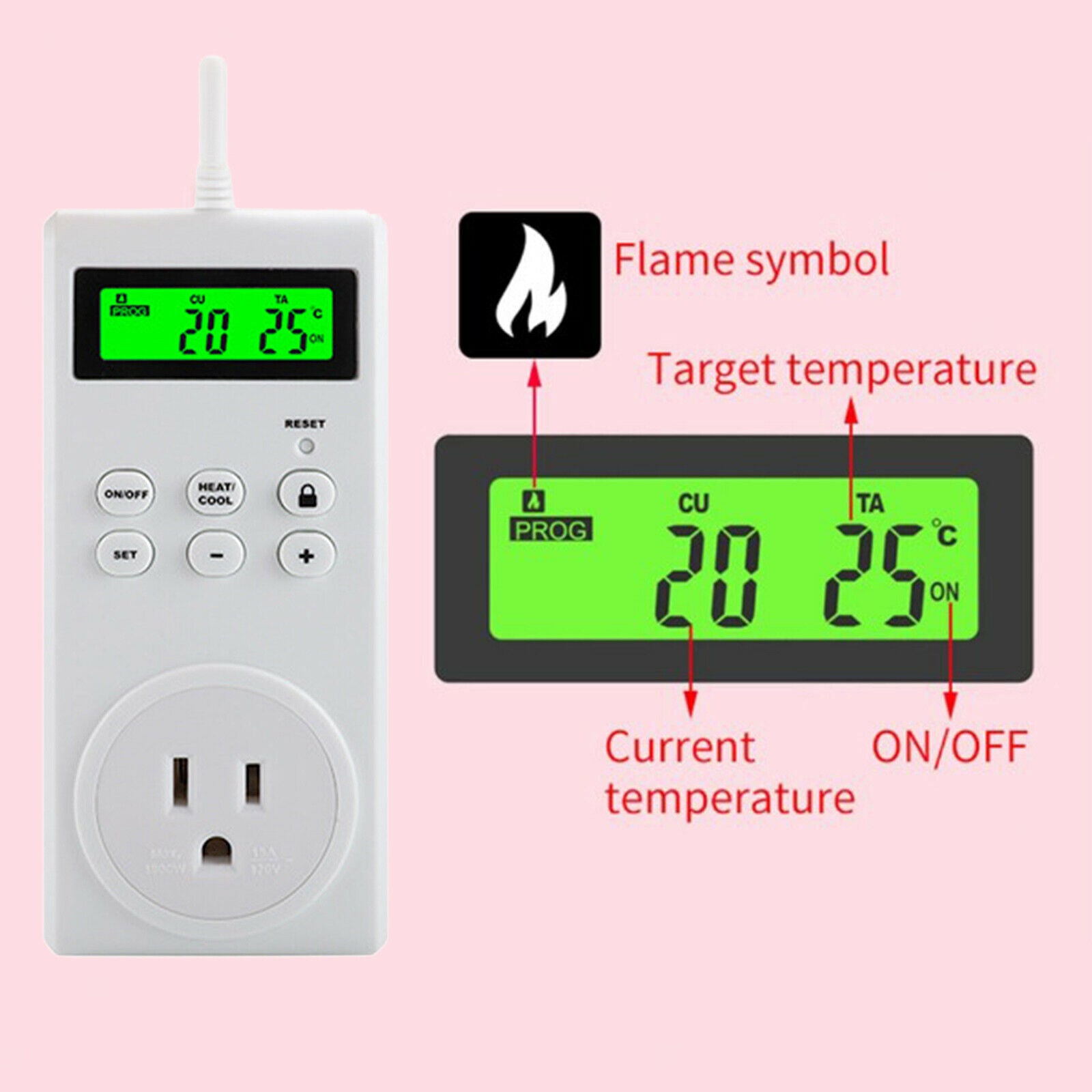 Programmable Digital Wireless Thermostat LCD Switch Plug-in Socket Outlets