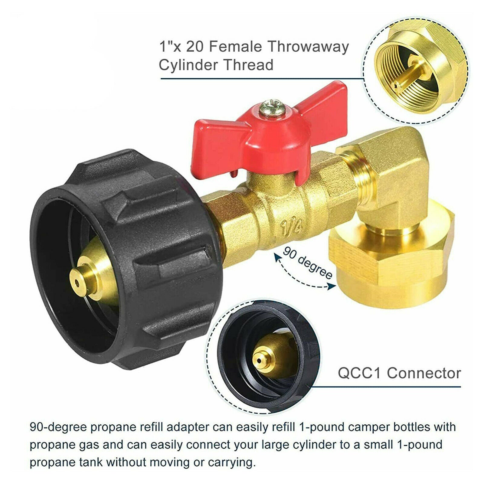 QCC1 Propane Refill Elbow Adapter Coupler with ON-Off Control Valve for BBQ