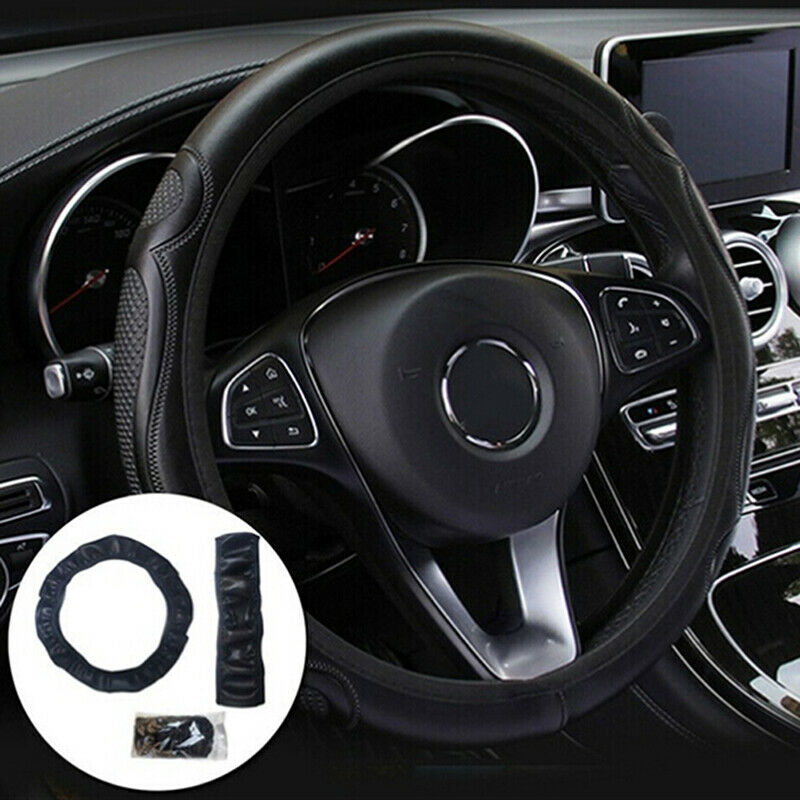 Universal Auto Car Steering Wheel Cover Leather Breathable Anti-slip Blac.l8