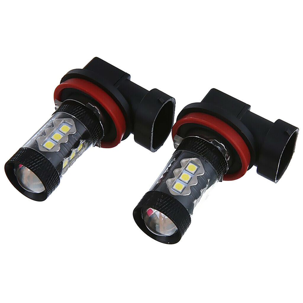 2x H8 H11 16 LED 80W 6500K Power Fog Light Bulbs - Cool White