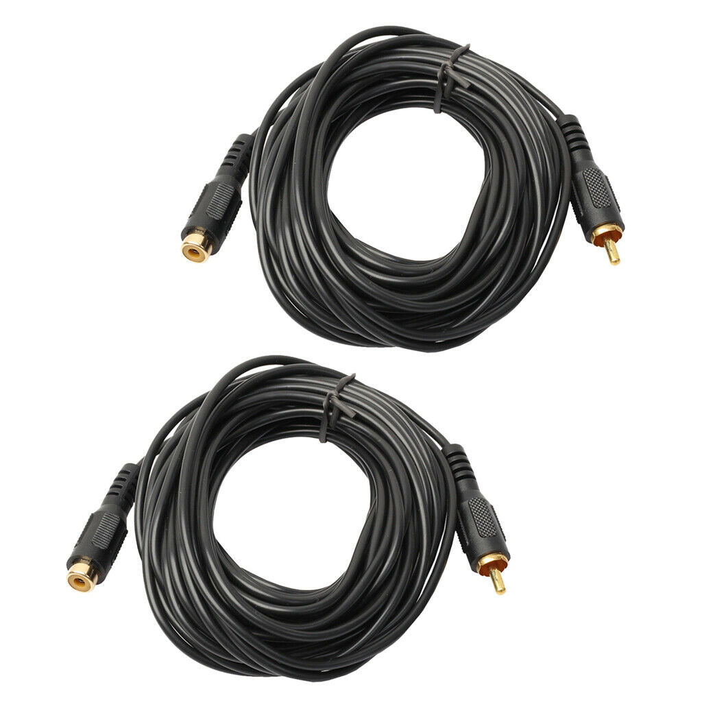 2x RCA (Phono) Extension Cable Male to Female  Audio Wire Converter 25ft -Black