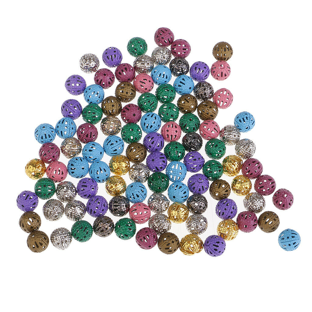100pcs Iron Hollow Metal Beads For Crafts Loose Spacer Beads Round Beads