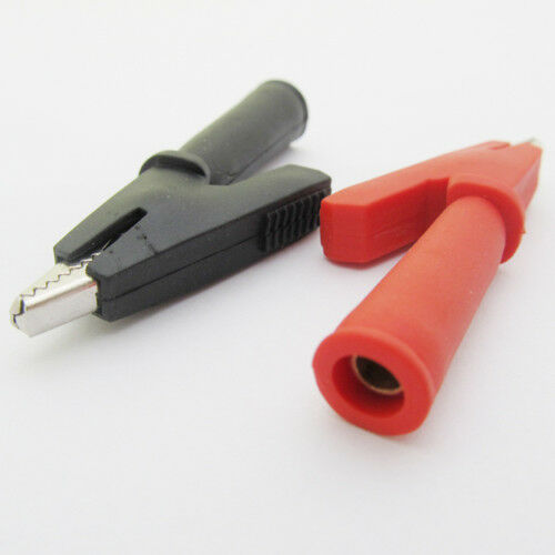 2pcs Alligator Clip to 4mm Banana Jack Insulate Clamp Red Black