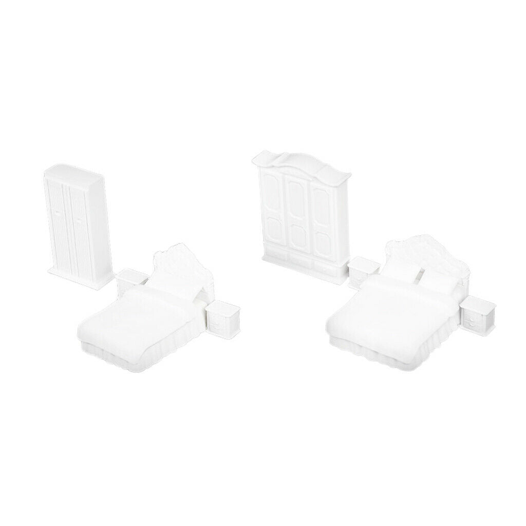 1:25 Unpainted Plastic Chair Wardrobe Bedroom Accs Furniture Set White