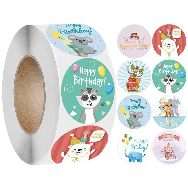 1 Roll Happy Birthday Label Stickers Cute Cartoon Animal Print Craft Per Roll