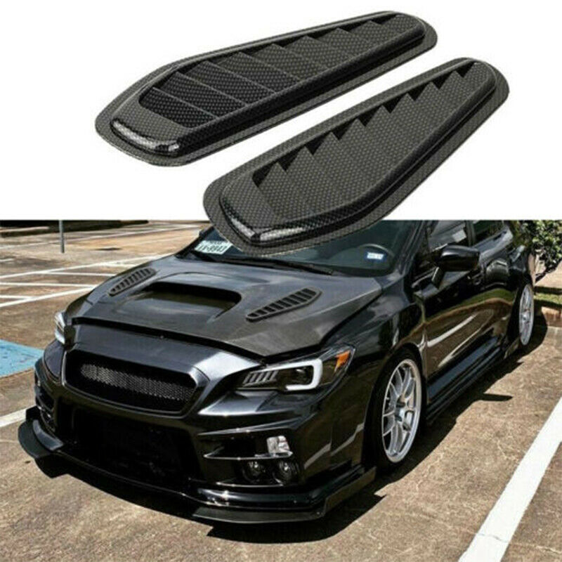 2Pcs Carbon Fiber Car Front Hood Scoop Air Flow Vent Bonnet Cover Trim Universal