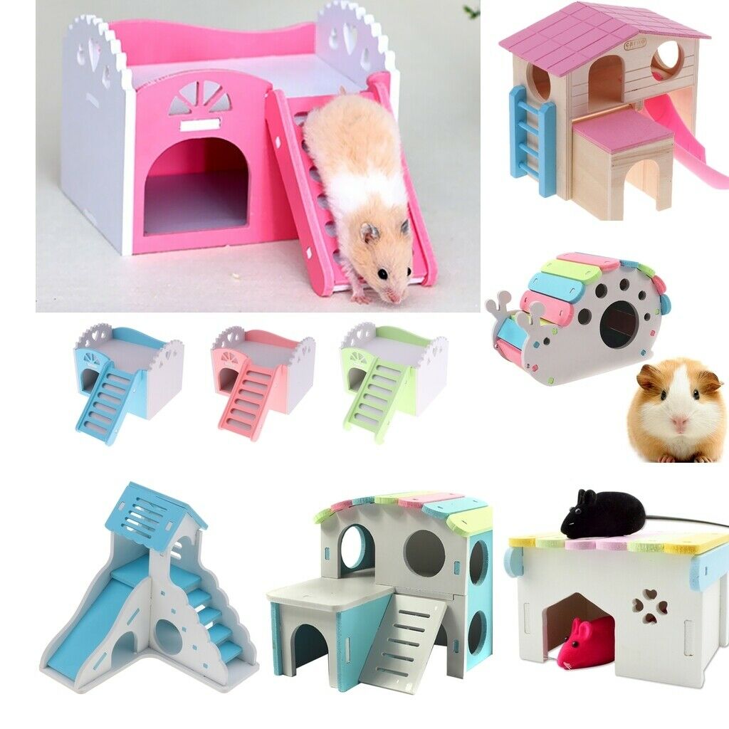 Wooden Hamster House, Small Animal Nesting Habitat Perfect for Rat, Guinea Pigs,