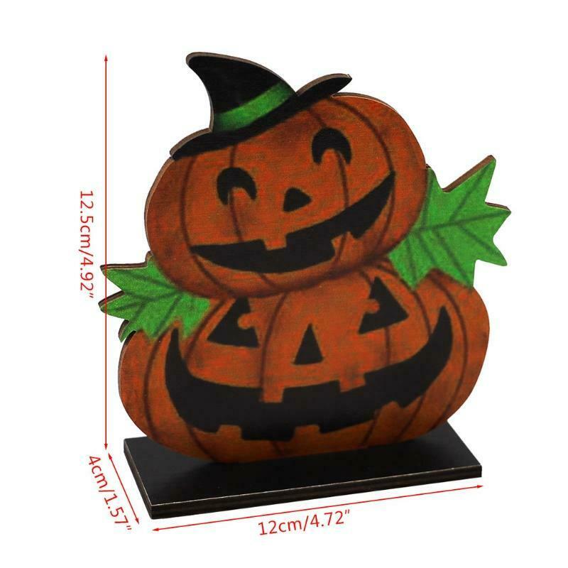 Cartoon Pumpkin Witch Hat Wooden Sign Halloween Table Topper Decoration Ornament