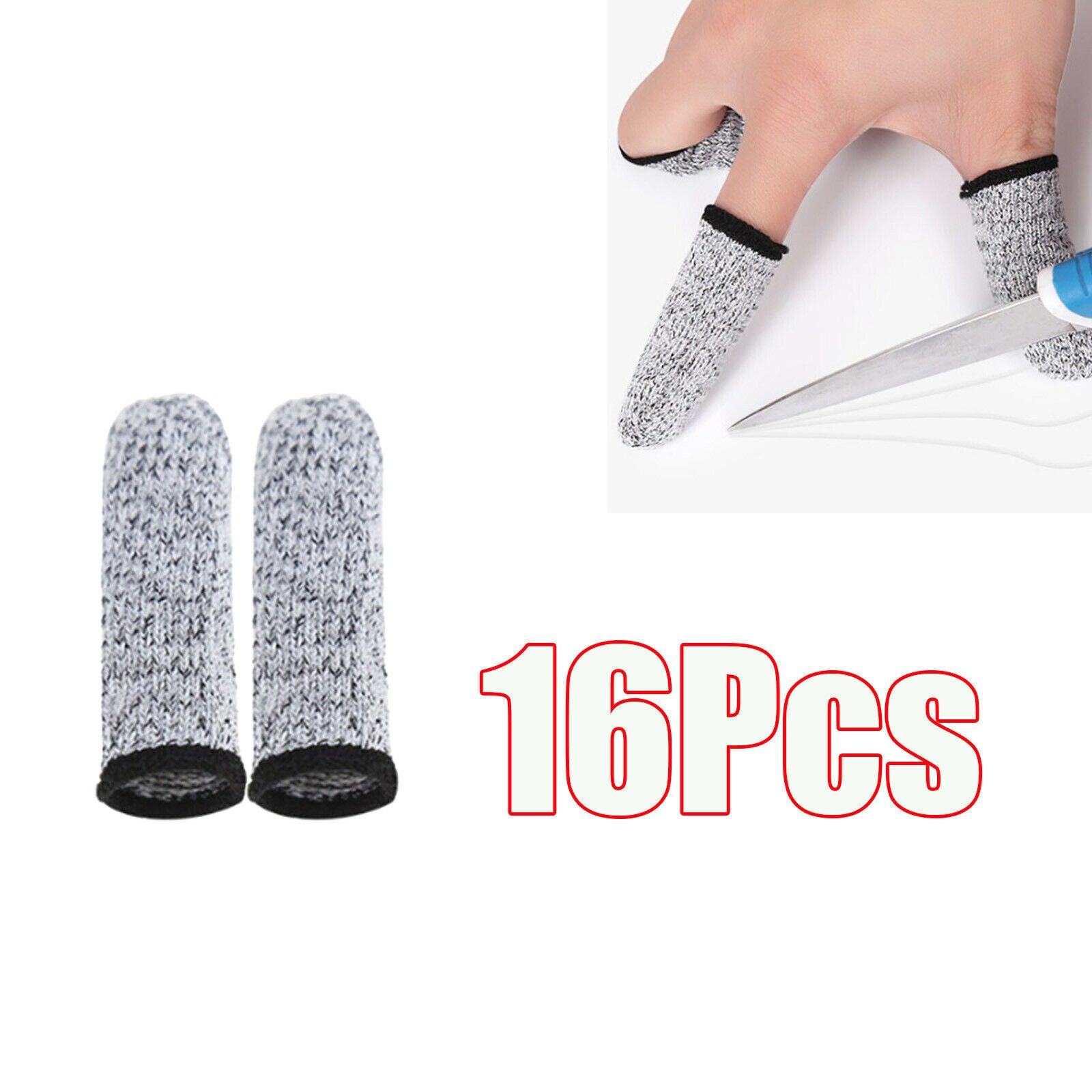 16Pcs Safety Anti-Cut Finger Cots HPPE Finger Sleeve Cover Glove for Kitchen