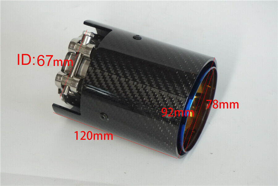 1X Glossy Real Carbon Fiber Car Exhaust Pipe Tail Muffler Tip 67mm Inlet For BMW