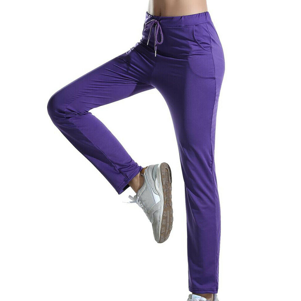Womens Sweatpants Yoga Pants with Pockets Sport Workout Bottoms L Purple
