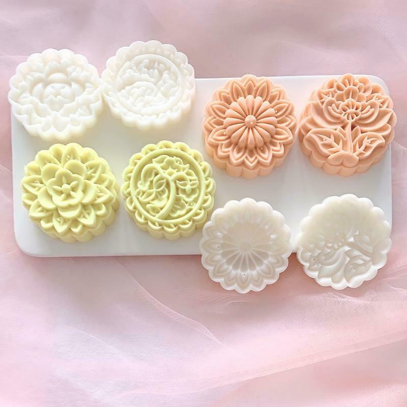 4pcs flowers Cookie Stamp Moon Cake Maker DIY 100g Moon Cake Mould
