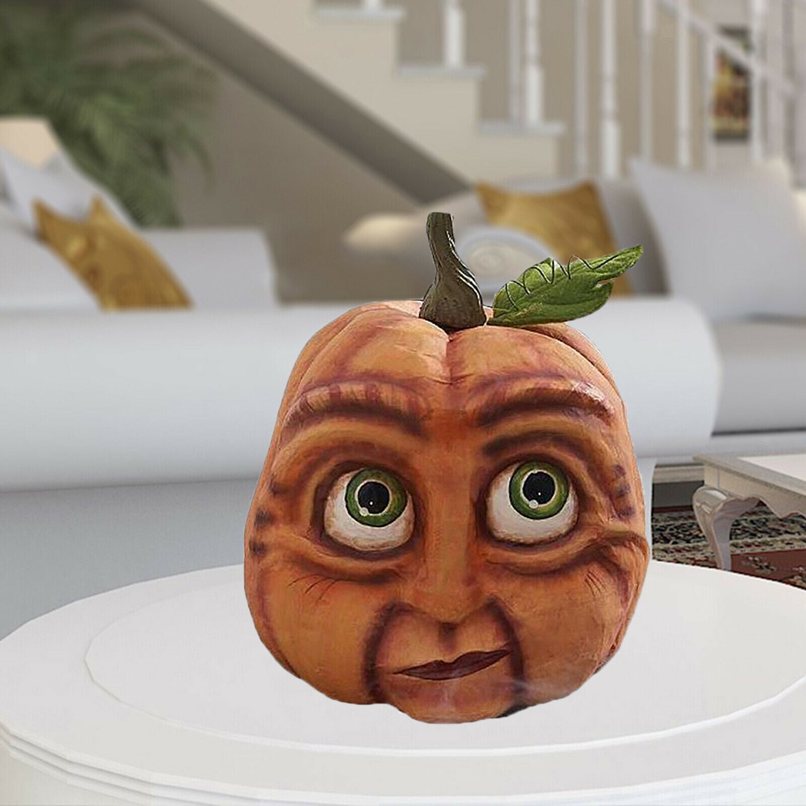 Halloween Expressive Big Eye Pumpkin Man Statue Ornament Home Garden Decor F