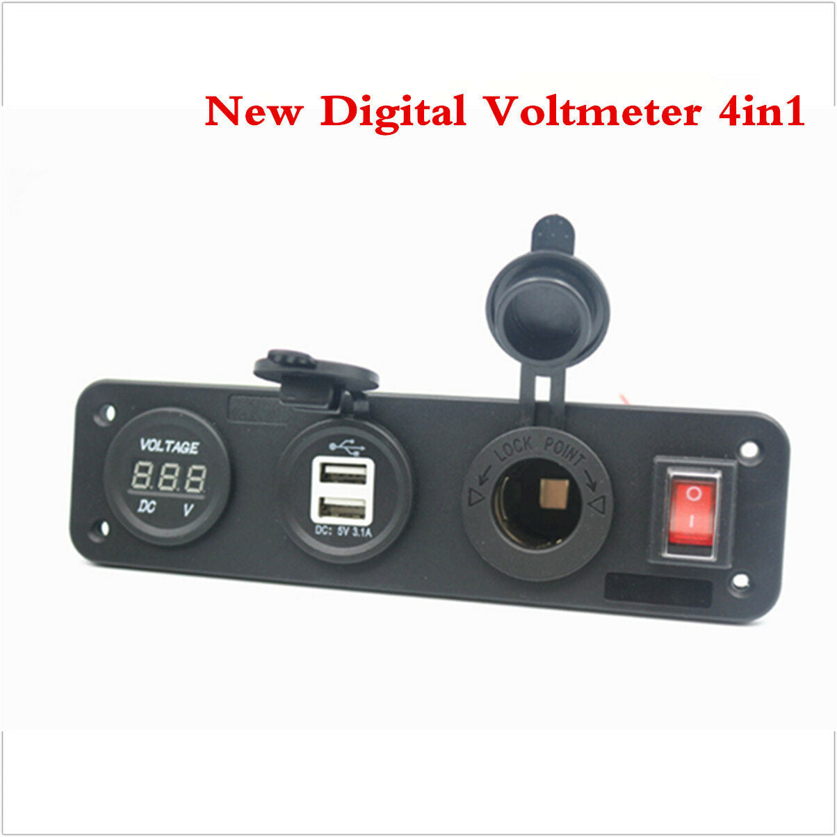 4 in 1 New Digital Voltmeter +12V Power Socket +Dual USB Power Charger Adapter