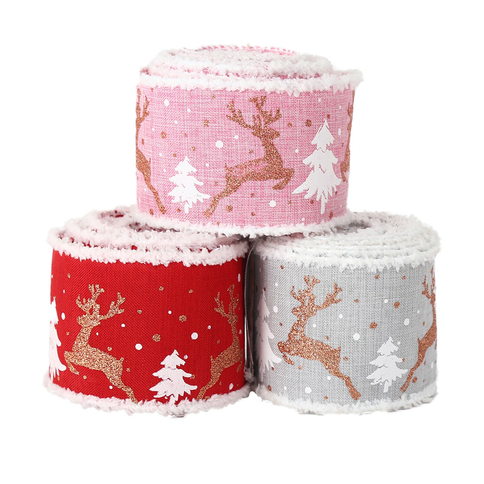 3x Christmas Ribbon Gift Wrapping Ribbon Craft for Christmas Decor Supplies