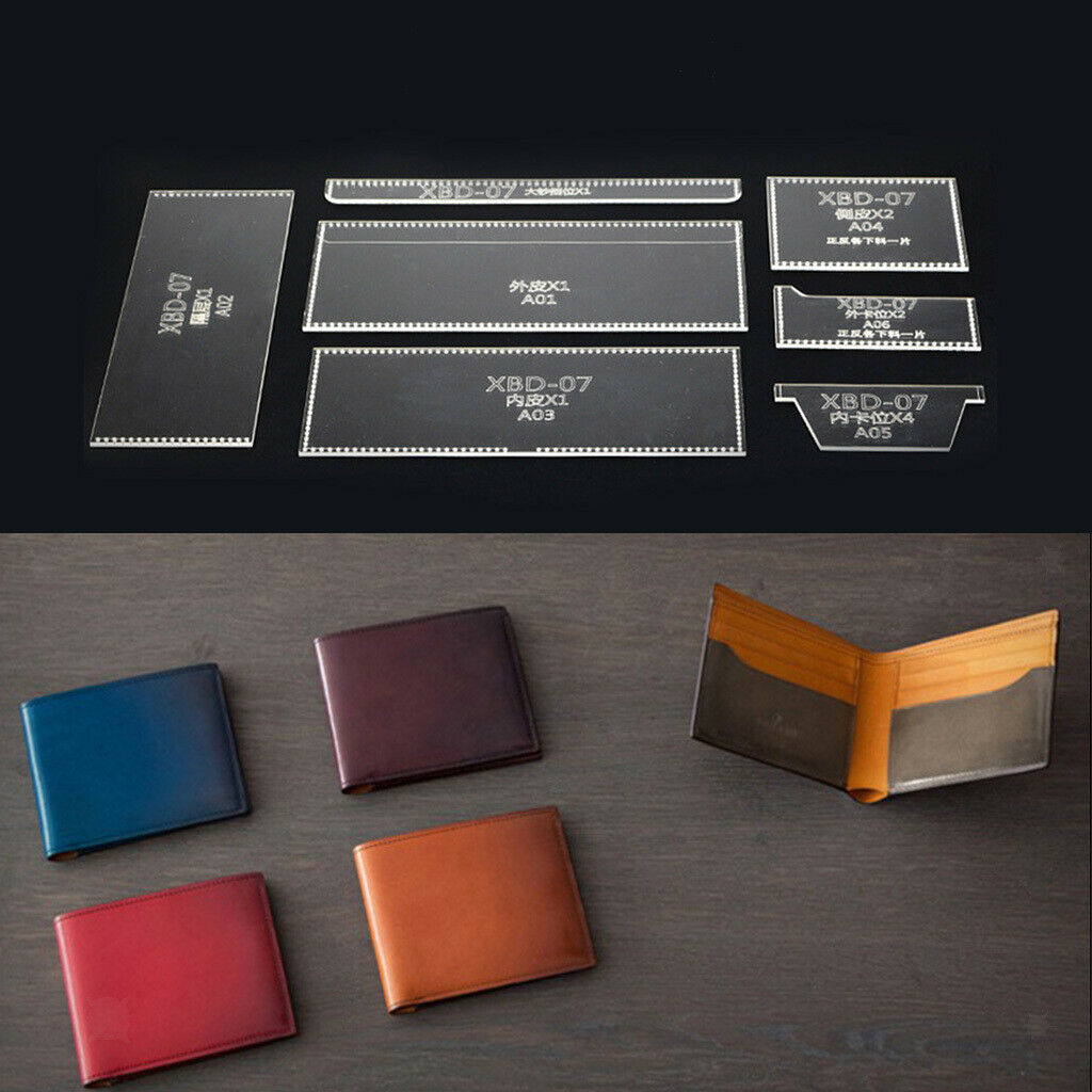 7pcs Short Wallet Acrylic Leathercraft Template Pattern for DIY Purse Making