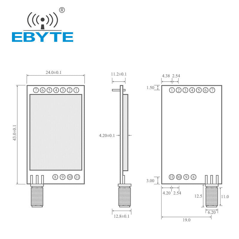 Wireless Transceiver Module 433Mhz 30dBm Serial Port Modbus 2.5km E61-433T30D