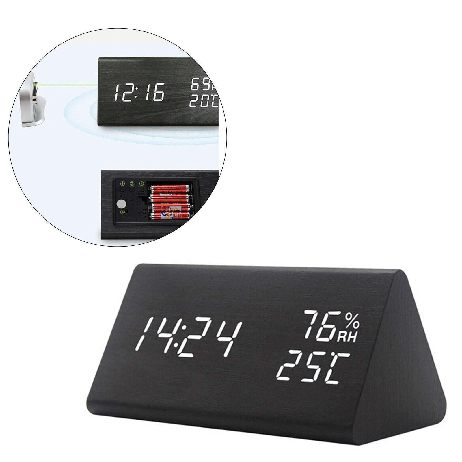 Large Wooden LED Digital Alarm Clock Dimmer USB Charging Bedroom Clocks