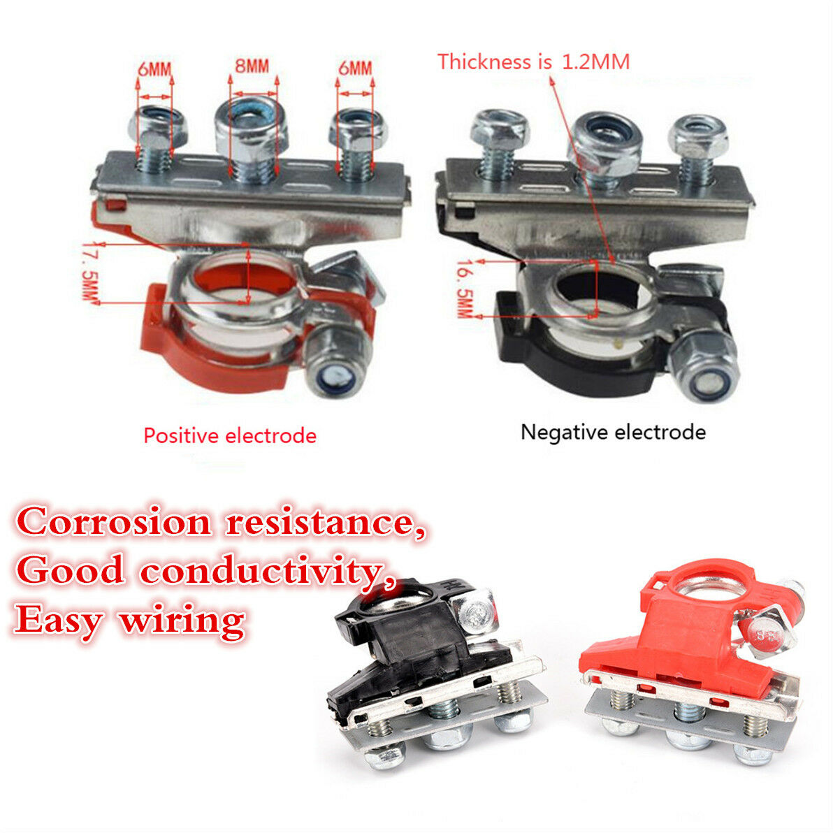 1 Pair 12V/ 24V Battery Terminal Cable Clamp Corrosion Resistant Conductive