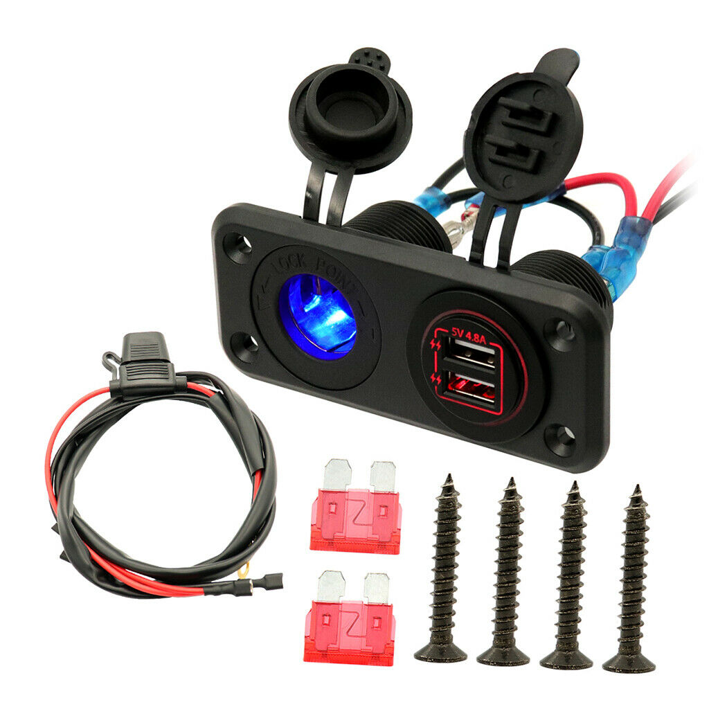 Dual USB Socket Charger 12-24V Waterproof Power Outlet for Car Boat Motorcycle