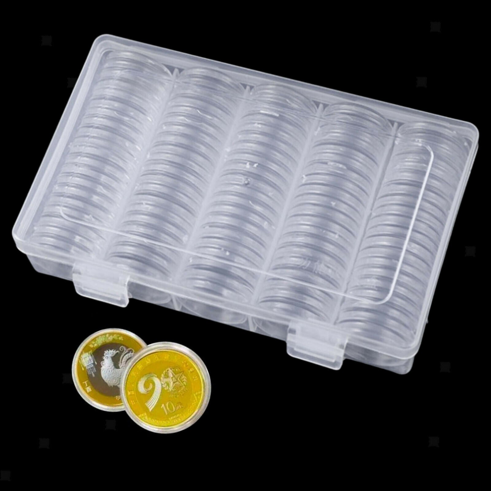 100x 1" Coin Capsules w/ Storage Organizer Box for Coin Collection Supplies
