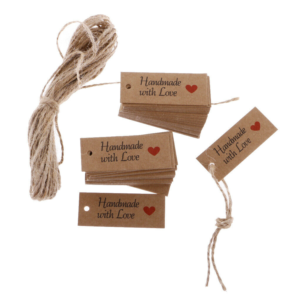 100pcs Handmade With Love Kraft Paper Gift Tags Wedding Biscuit Gift Lables Art