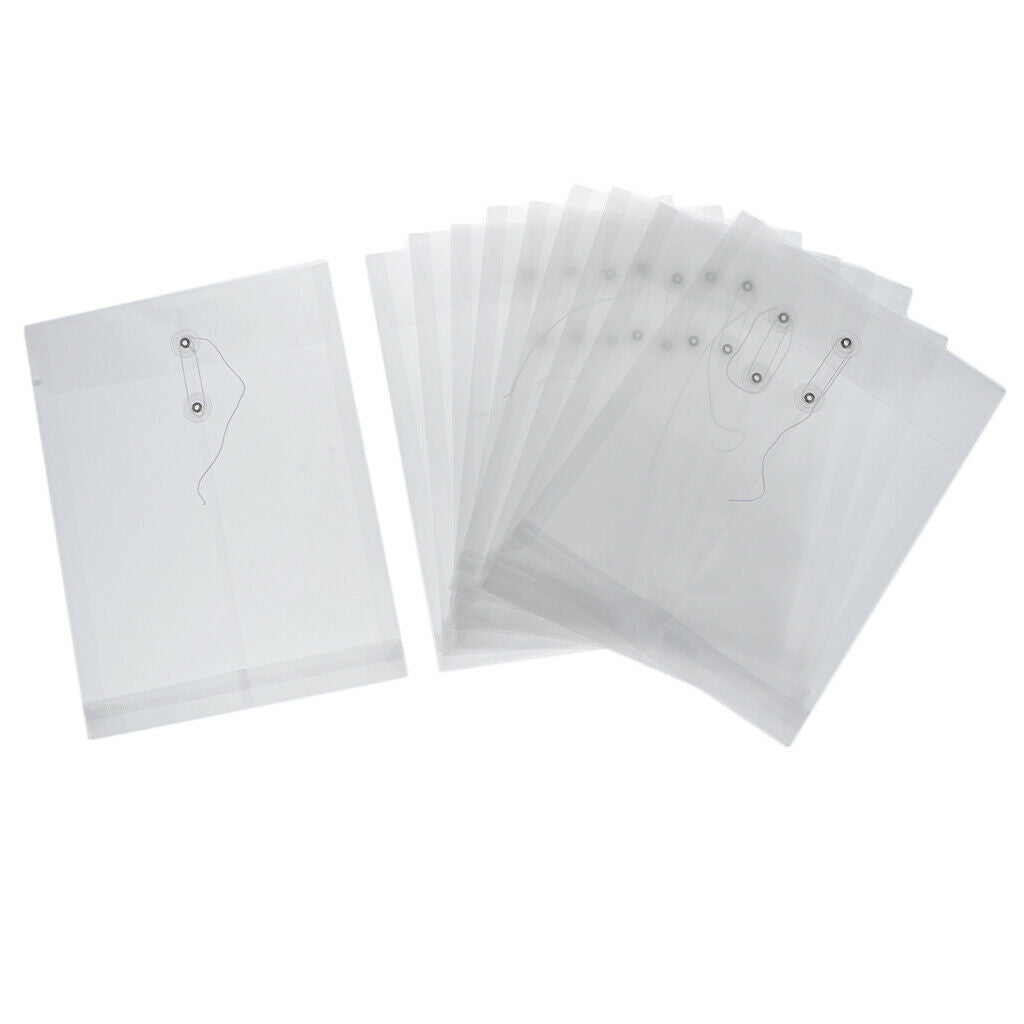 10-pack Waterproof Clear Document Folder Envelopes Organizer with String A4