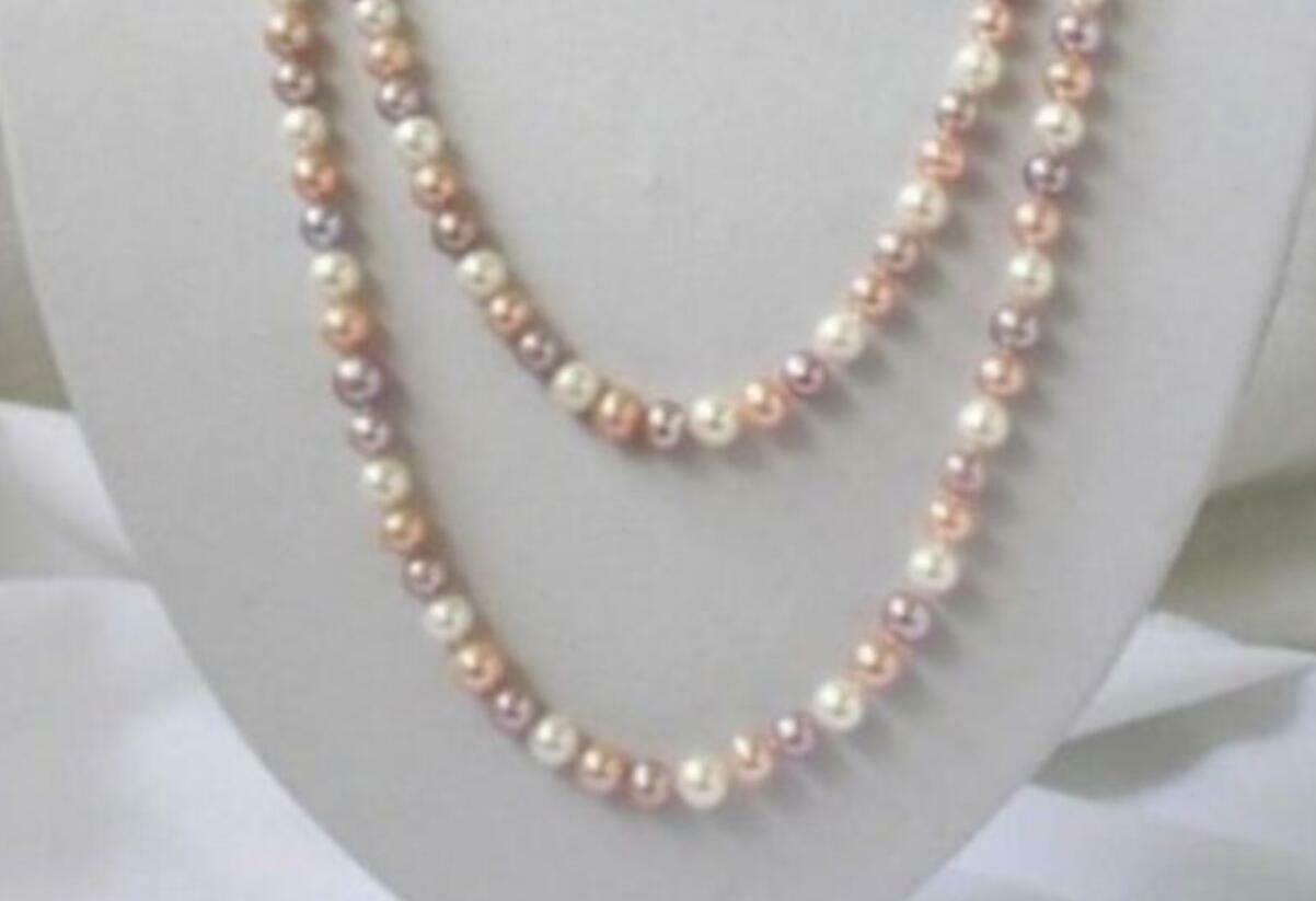 Natural 7-8mm white pink purple freshwater pearls necklace 50"