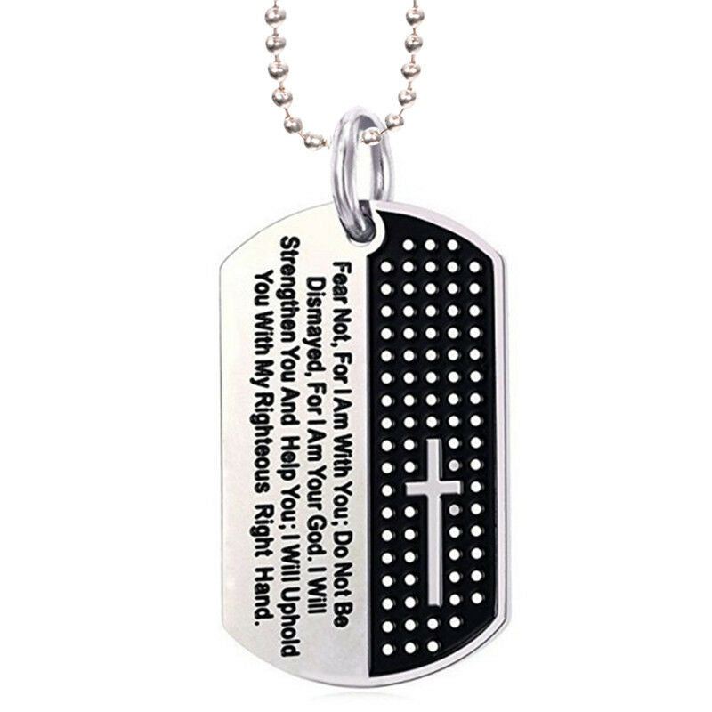 Dog Tag Cross Necklace Pendant Stainless Steel Necklace Chain Jewe TwM Qx