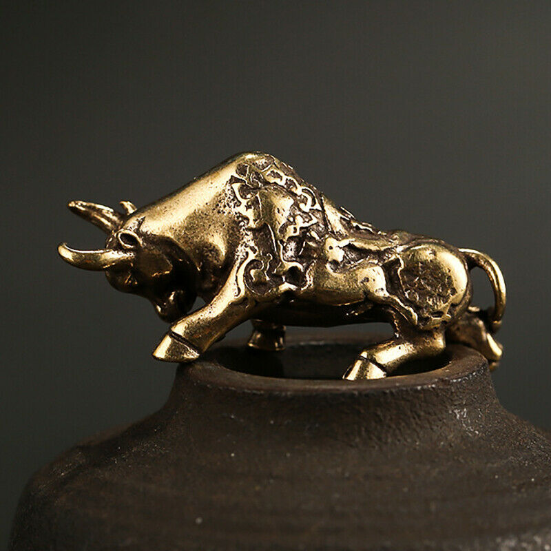 1PC Brass Animal OX Statue Ornament Chinese Ox Office Desk Decor YU H4BDAU