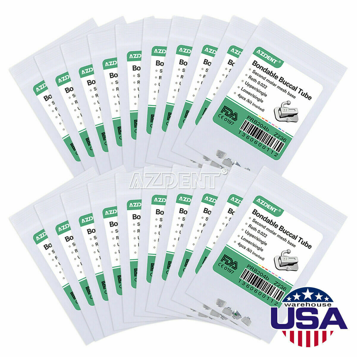 50X Orthodontic Dental 2nd Molar Buccal Tube Bondable Non-Convertible Roth.022