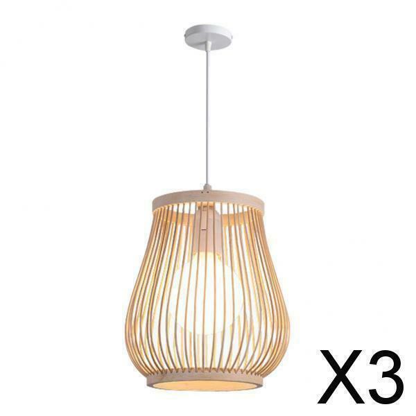 3X Bamboo Wicker Lantern Pendant Light Retro Chinese Style Hanging Ceiling Lamp