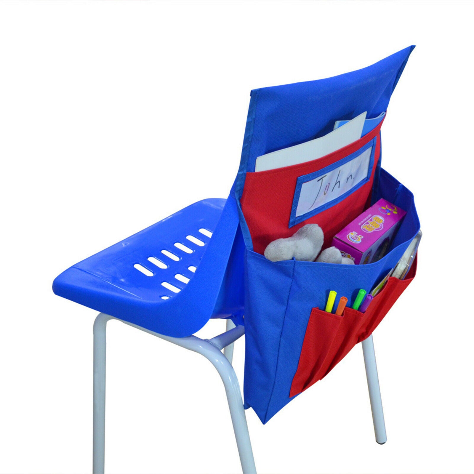 Chair Pocket Pouch with 6 Pockets with Label Slot for Books Papers Blue Red