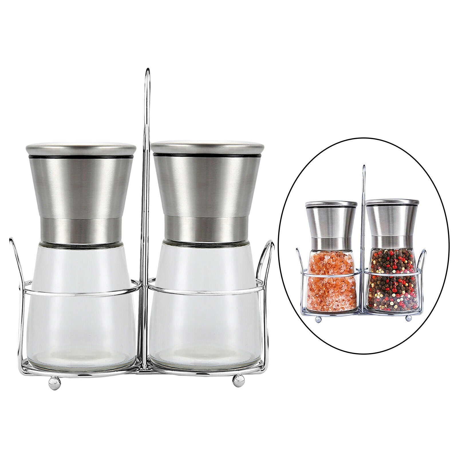 Refillable Adjustable Salt and Pepper Grinder Coarse Mill Glass Shakers Kitchen
