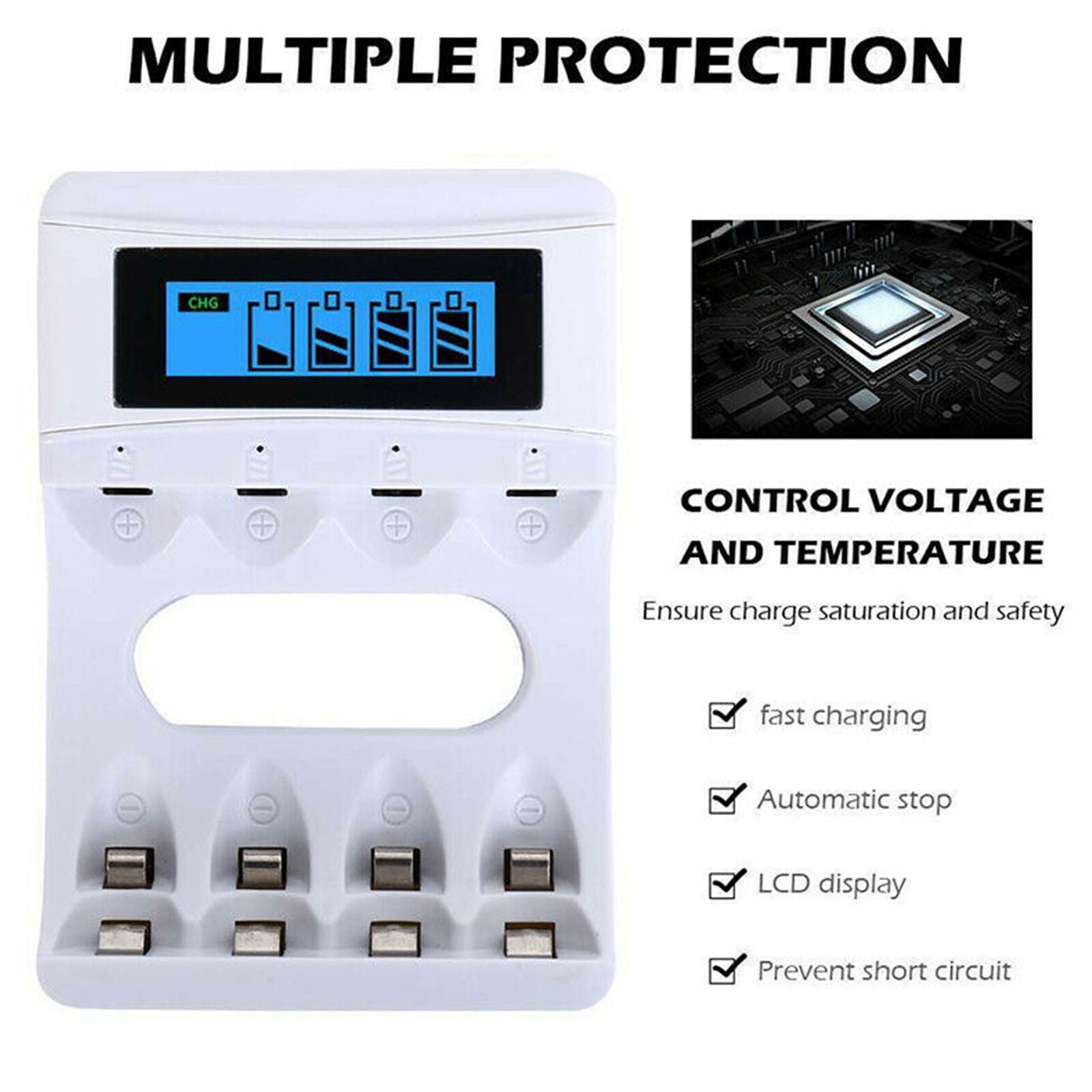 4 Slot Battery Charger LCD Dsiplay for AA AAA NiCd NiMh Rechargeable Batteries
