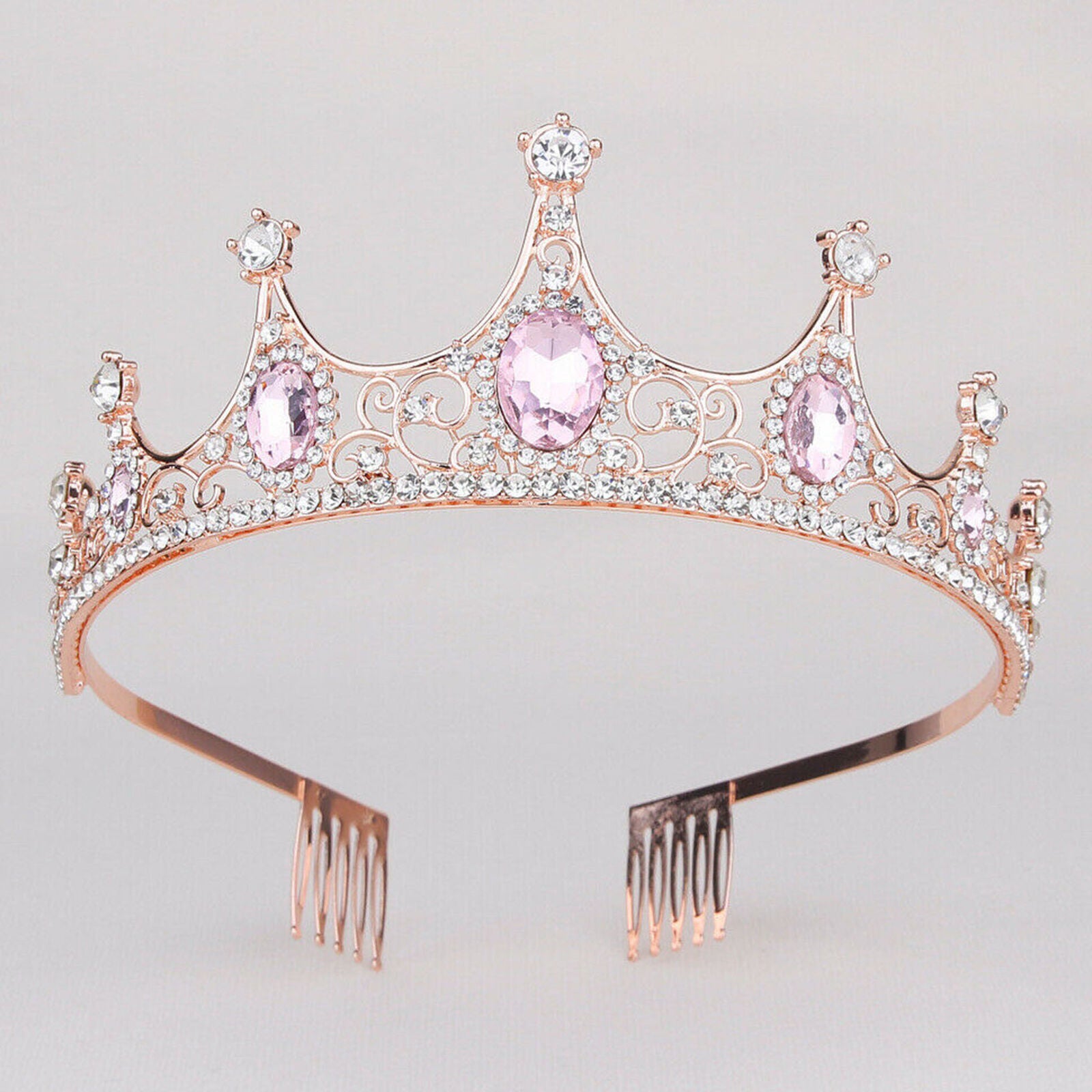 Rose Pink Crowns Headband Crystal Birthday Tiara Rhinestone Princess Crown Party